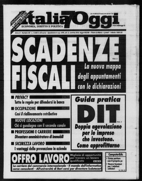 Italia oggi : quotidiano di economia finanza e politica